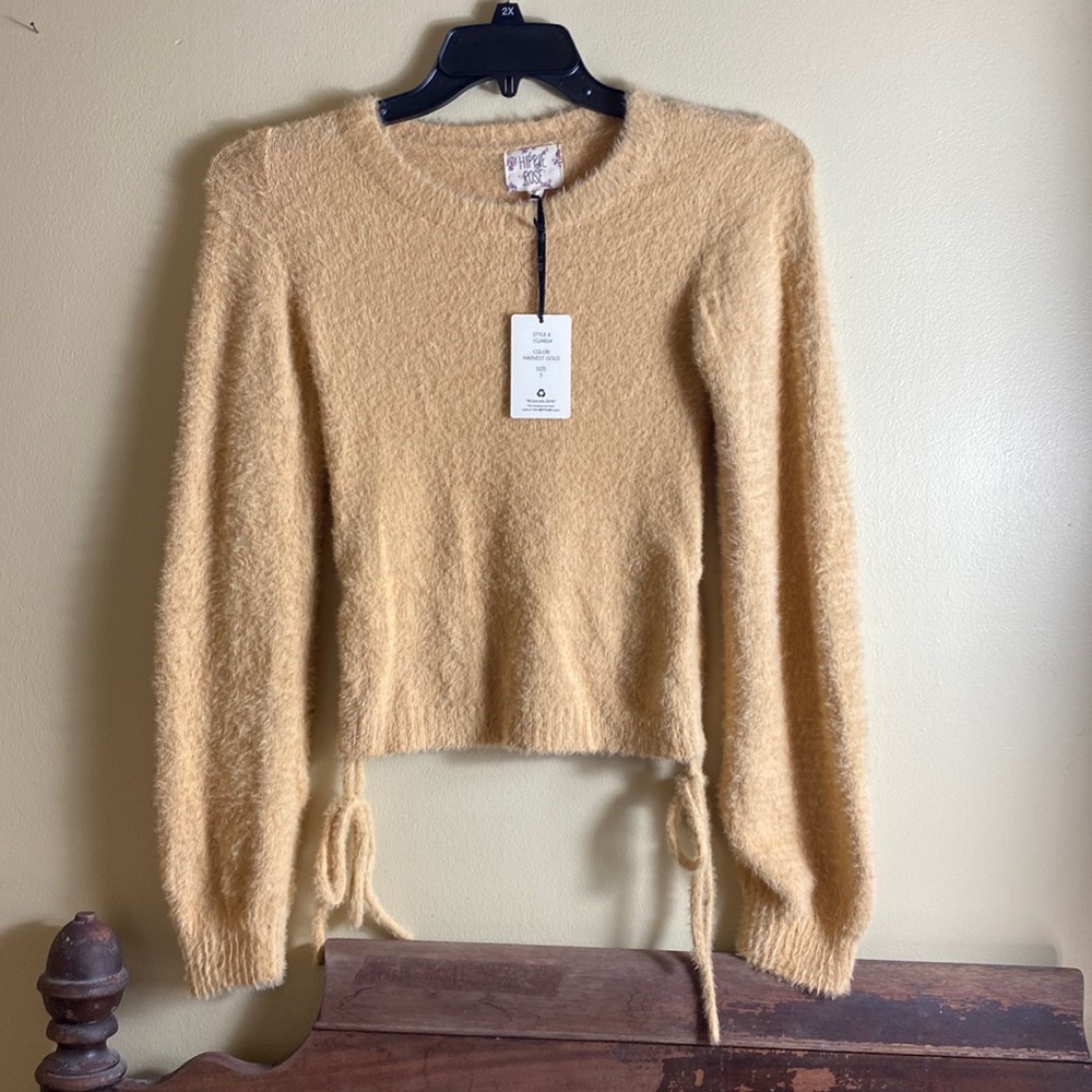 HIppie Rose Sweater Long Sleeves, Fuzzy, Pull Strings on Sides Women''s Size S
